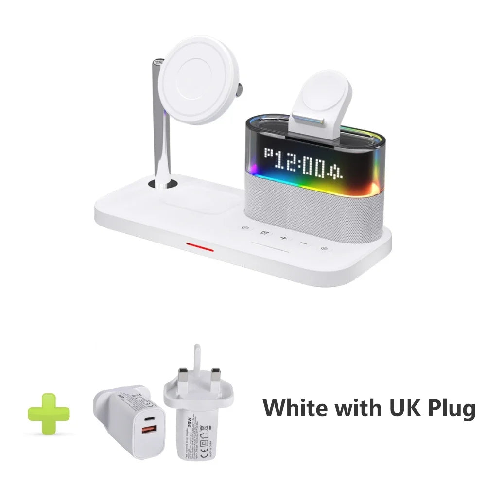 5-in-1 Wireless Charging Station with RGB Night Light & Alarm Clock