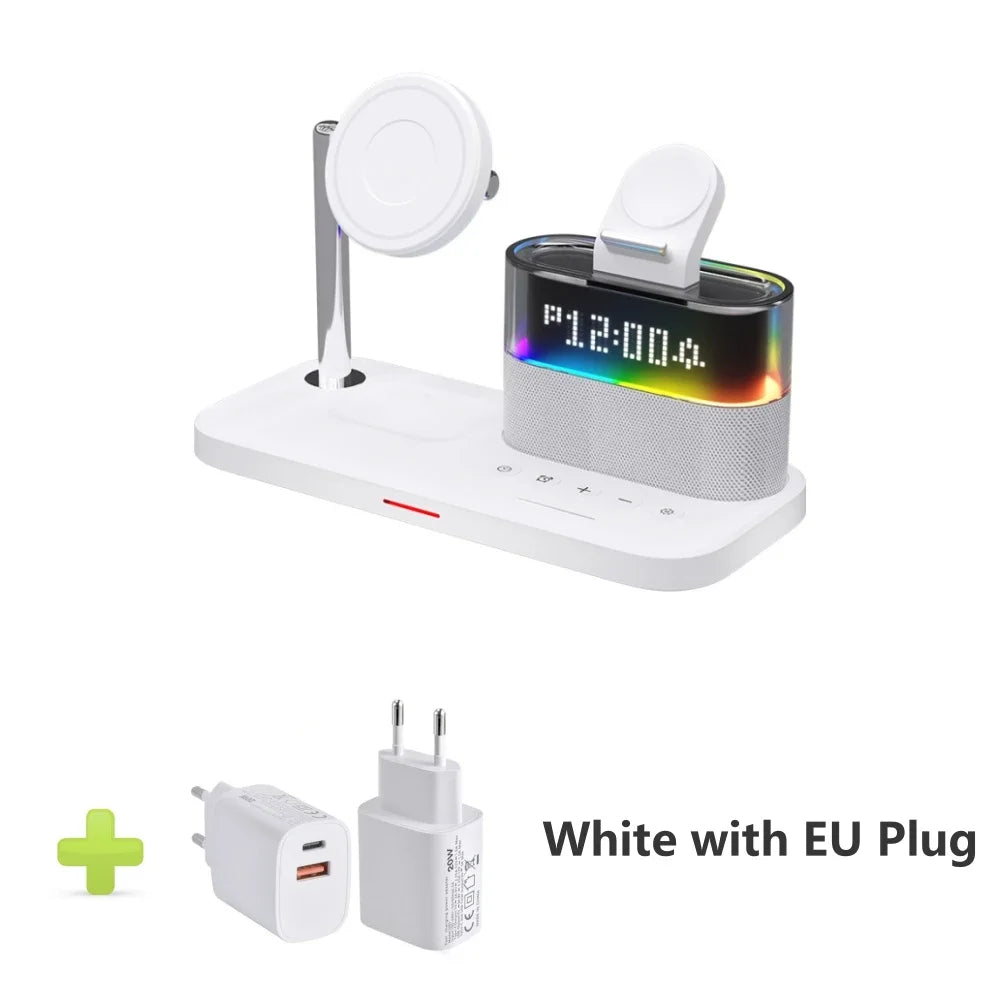 5-in-1 Wireless Charging Station with RGB Night Light & Alarm Clock