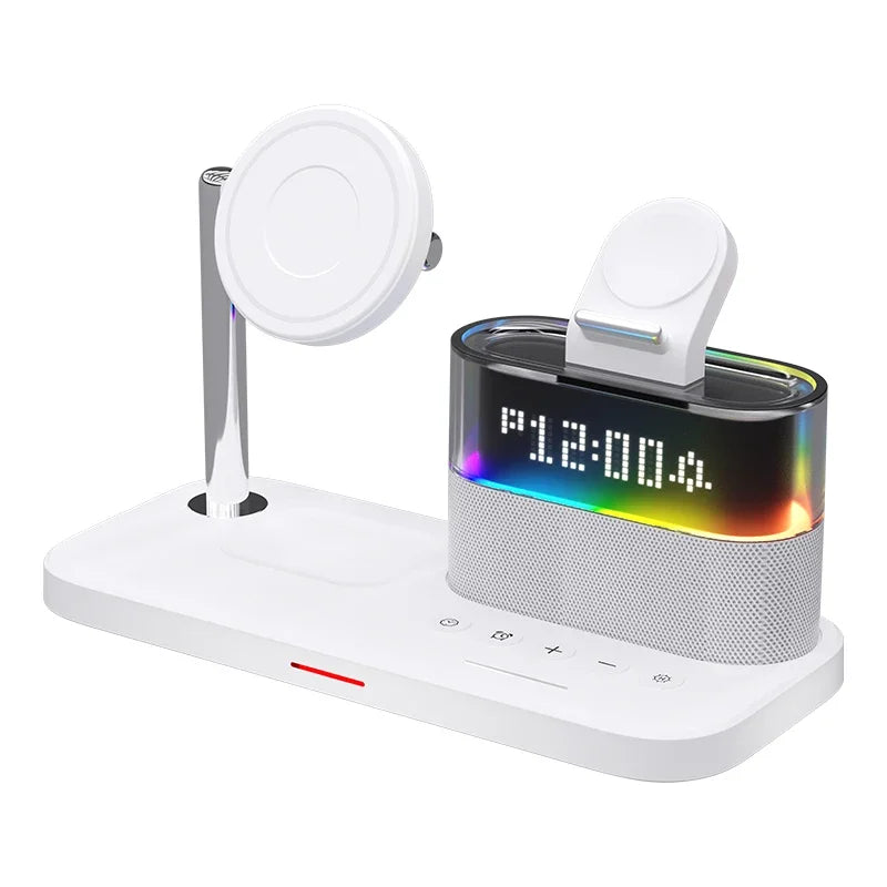 5-in-1 Wireless Charging Station with RGB Night Light & Alarm Clock