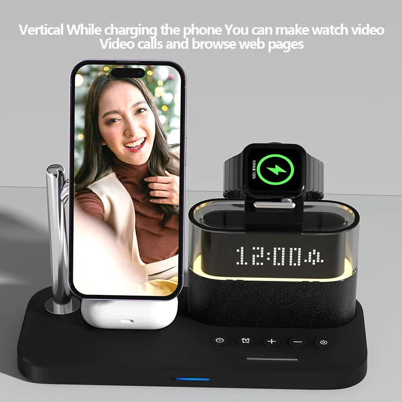 5-in-1 Wireless Charging Station with RGB Night Light & Alarm Clock