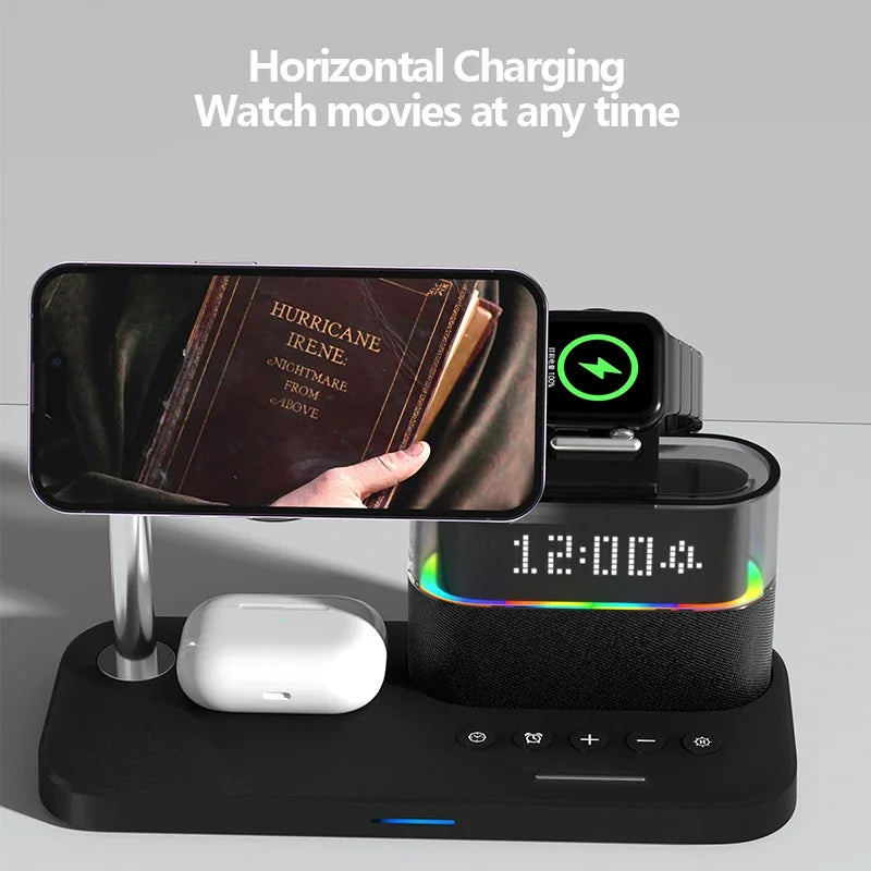 5-in-1 Wireless Charging Station with RGB Night Light & Alarm Clock