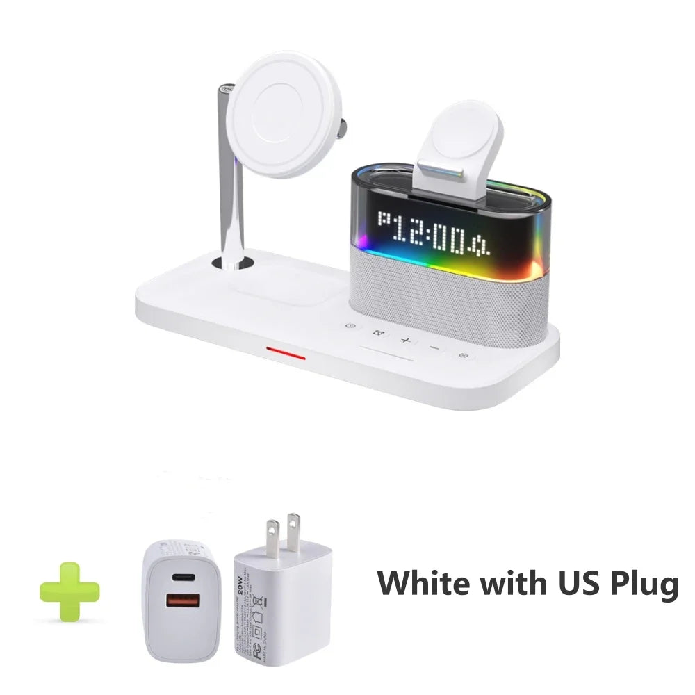 5-in-1 Wireless Charging Station with RGB Night Light & Alarm Clock