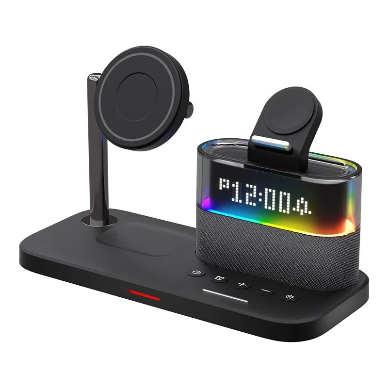 5-in-1 Wireless Charging Station with RGB Night Light & Alarm Clock