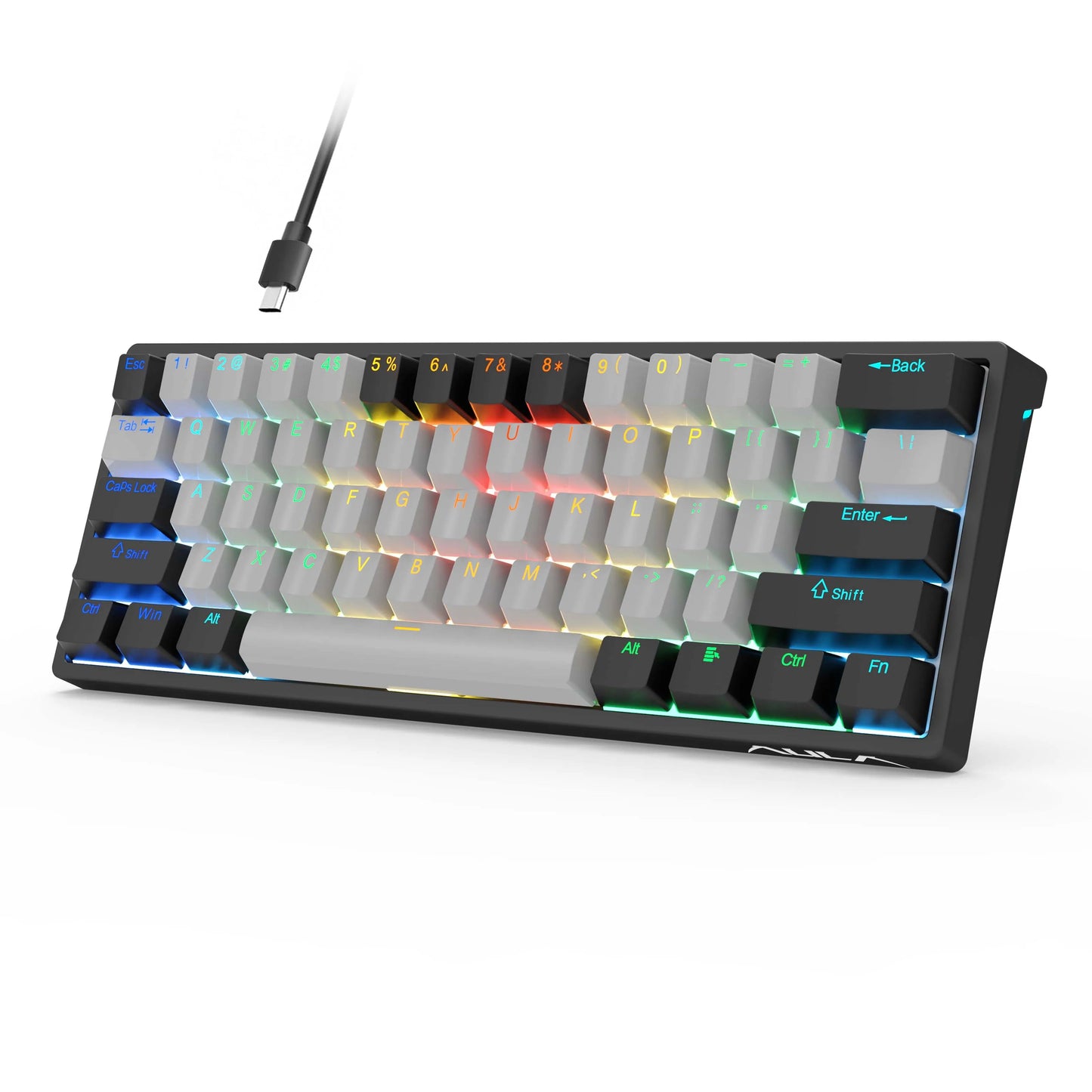 AULA 60% Compact RGB Mechanical Gaming Keyboard – Hot-Swappable Brown Switches, USB Wired for PC & Laptop