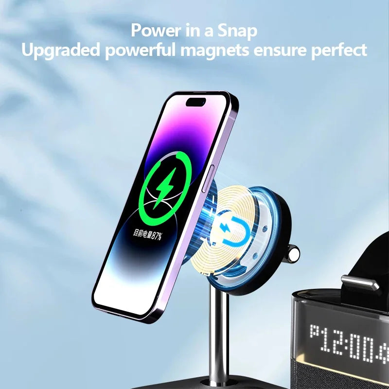 5-in-1 Wireless Charging Station with RGB Night Light & Alarm Clock