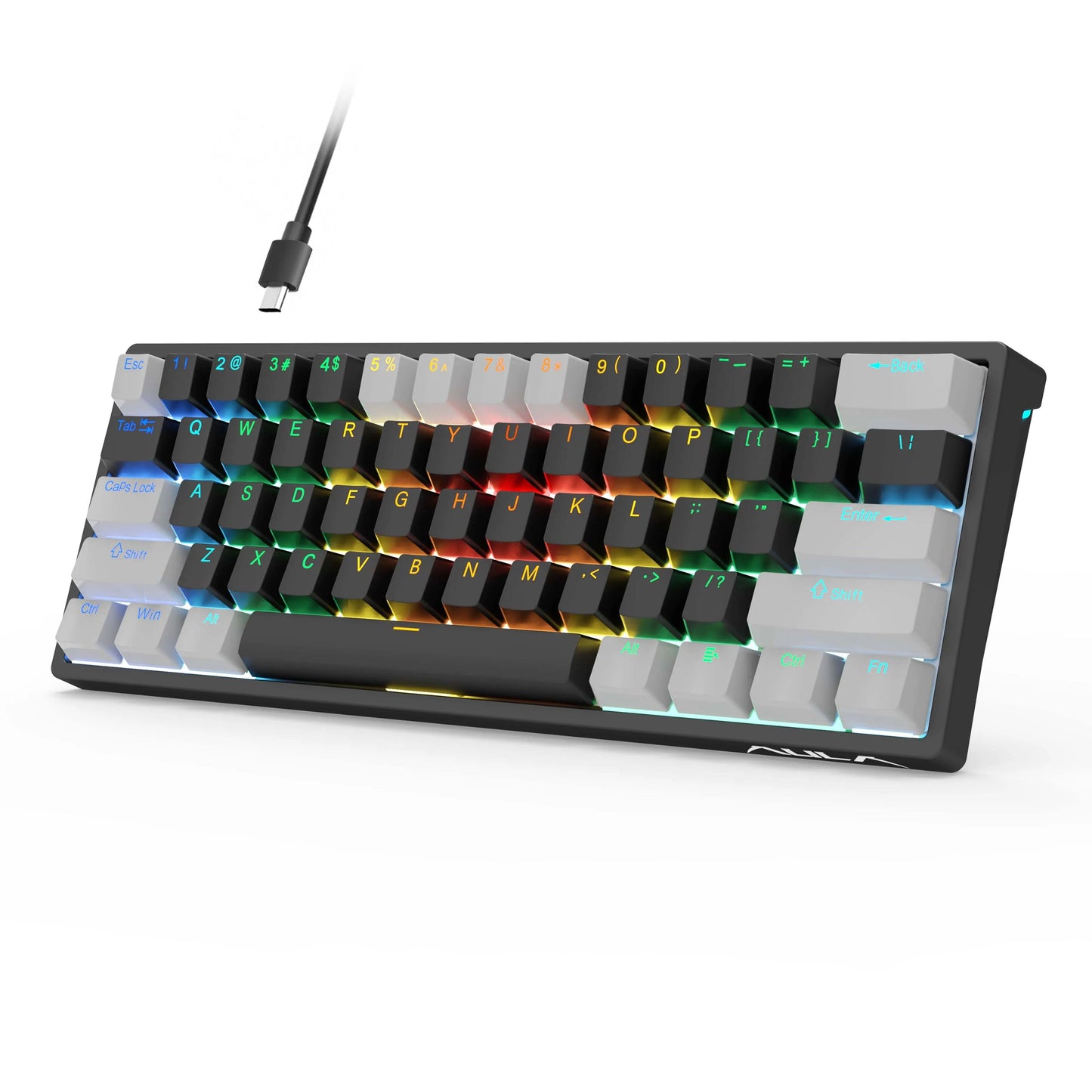 AULA 60% Compact RGB Mechanical Gaming Keyboard – Hot-Swappable Brown Switches, USB Wired for PC & Laptop