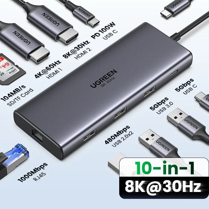 UGREEN Dual HDMI USB Hub - 10-in-1 Multifunctional Docking Station