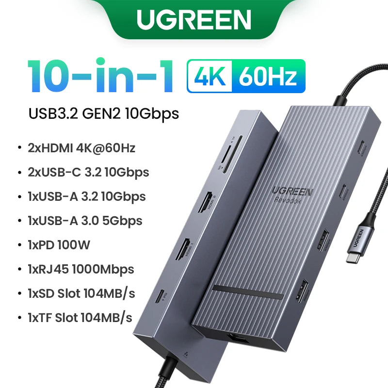 UGREEN USB C Hub 10Gbps 4K60Hz HDMI USB 3.2 PD 100W USB Splitter for Laptop, MacBook Pro/Air, iPad, Phone, Android Docking Station