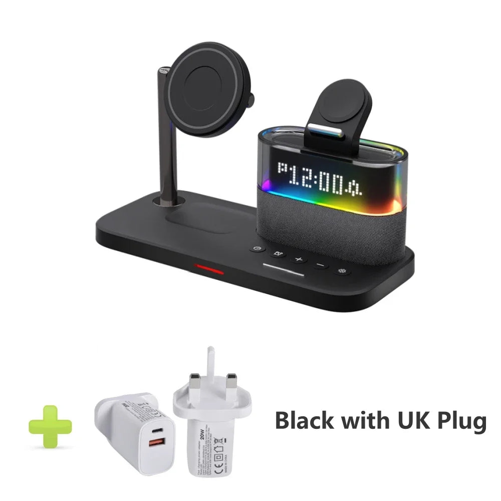 5-in-1 Wireless Charging Station with RGB Night Light & Alarm Clock